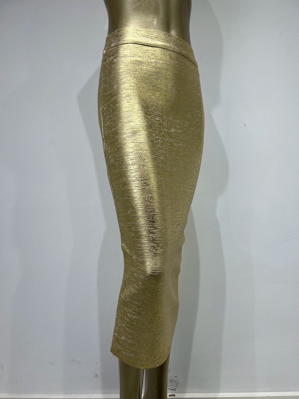 Valenzora | Women's Summer Skirt Sexy Silver Gold Bronzing Midi Bandage Skirt High Street Designer Slim Fit Solid Midi Pencil Skirt 78cm