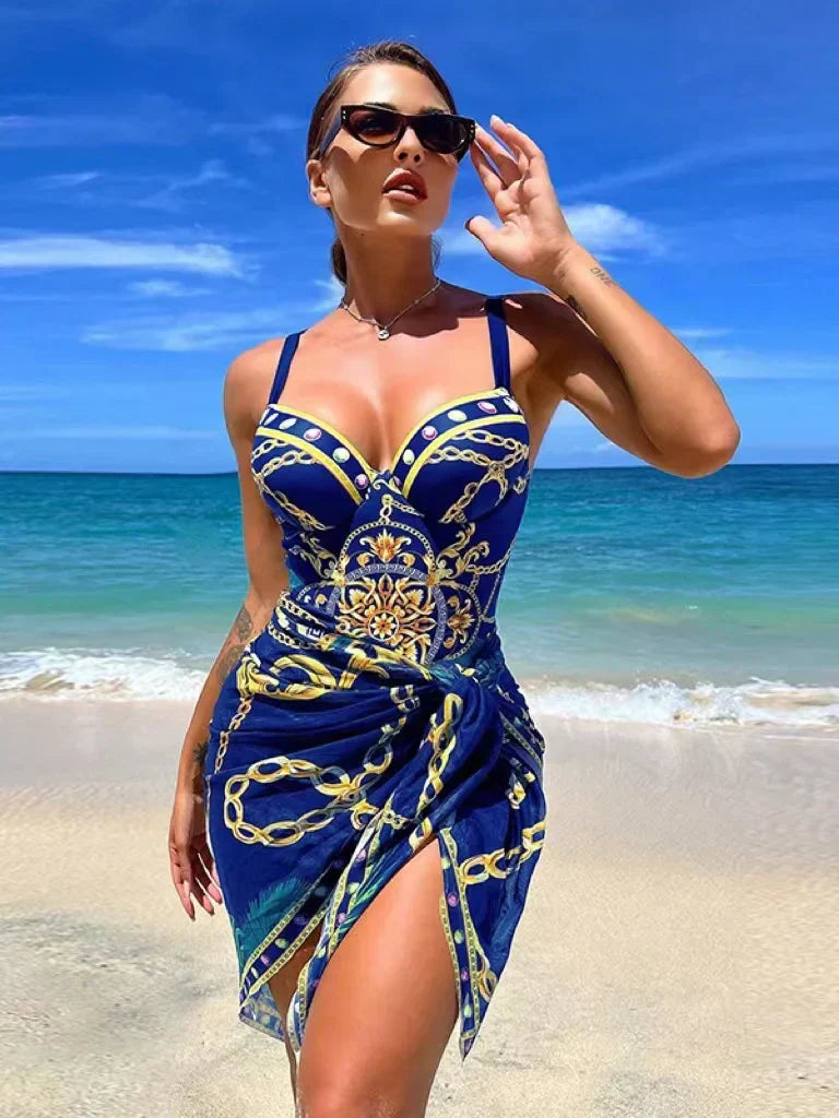 Valenzora | Luxury New Two Piece Women's Bikini Set Push Up Floral Print Bikini Strappy Bandage Swimwear Brazilian Biquini Swimsuit