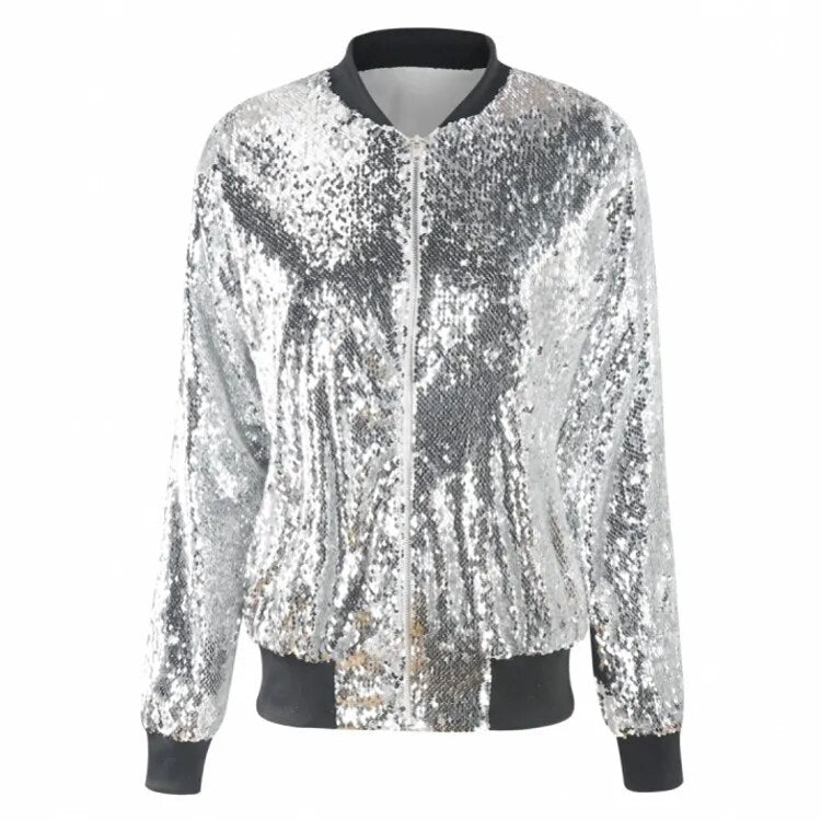 Valenzora | Sequined coat bomber jacket