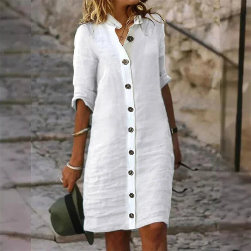 Valenzora | Stylish linen dress with button placket