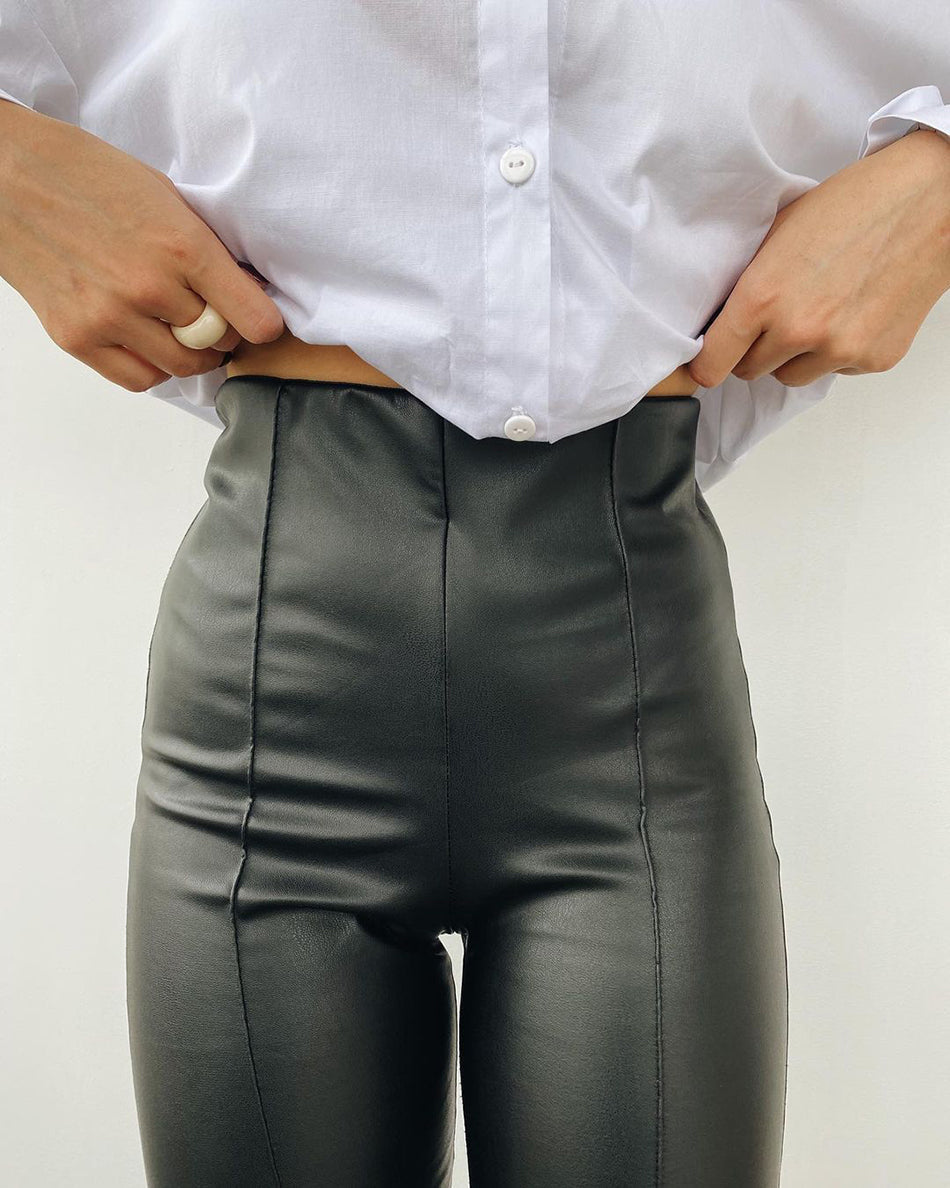 Valenzora Leather Leggings | Leather stretch leggings with fleece for autumn