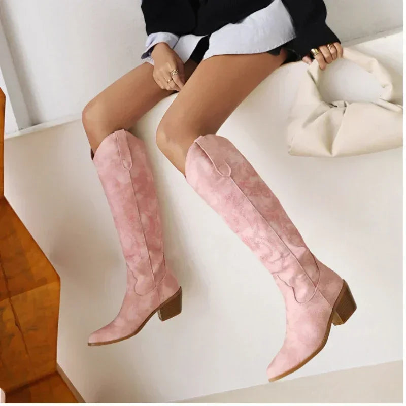 Valenzora | Knee-high suede cowboy boots for women