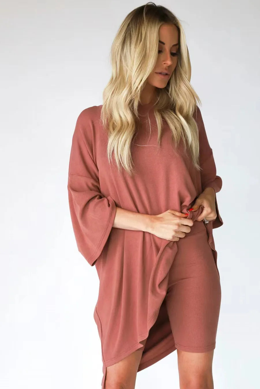 Valenzora | Damen Lounge-Set mit Oversized T-Shirt und Biker-Shorts