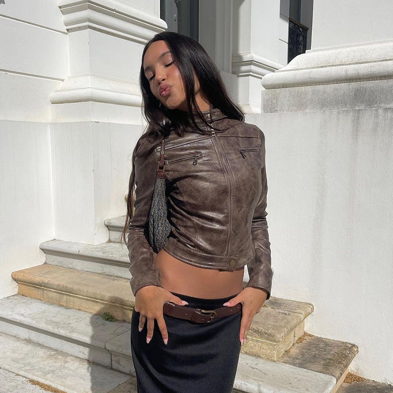 Valenzora | Vintage faux leather jacket with zip pockets