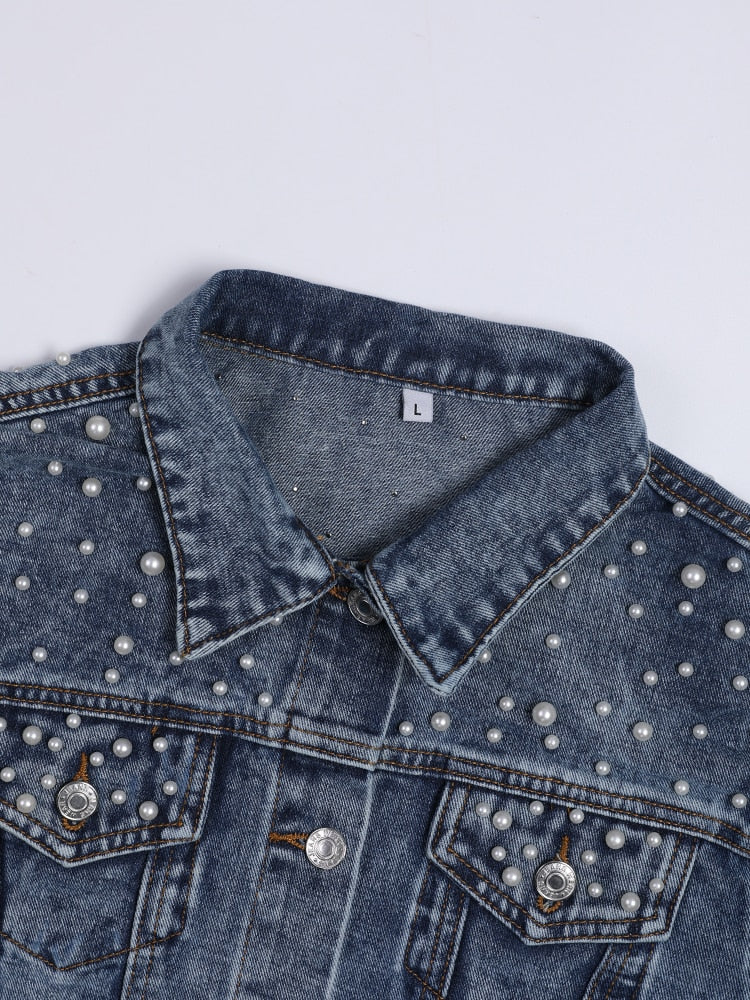 Valenzora Exclusive Lina Denim Jacket | Denim favorite with stylish pearl embellishment