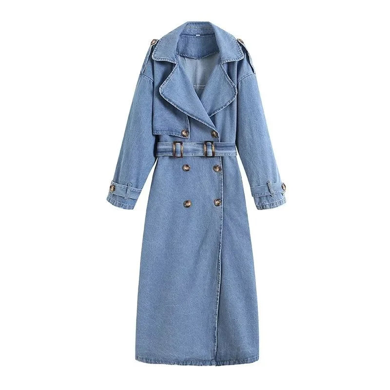 Valenzora | Long Denim Trench Coat for Women