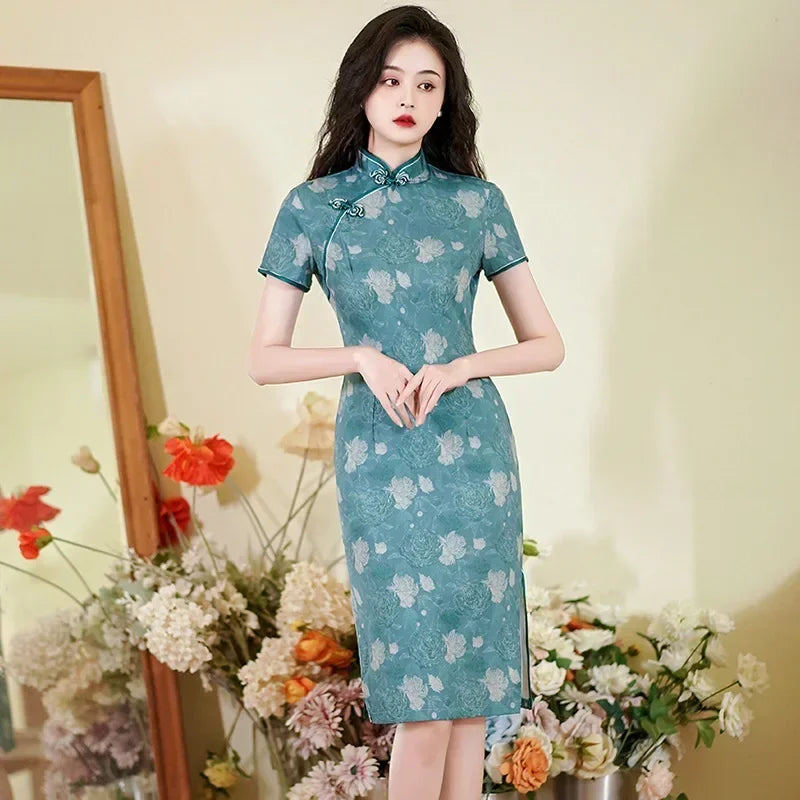 Valenzora | Cheongsam Qipao Mode Kleidung Lässig Elegant Ethnisch Vintage Kleid für Damen Streetwear Damenbekleidung Festlich Chinesisch