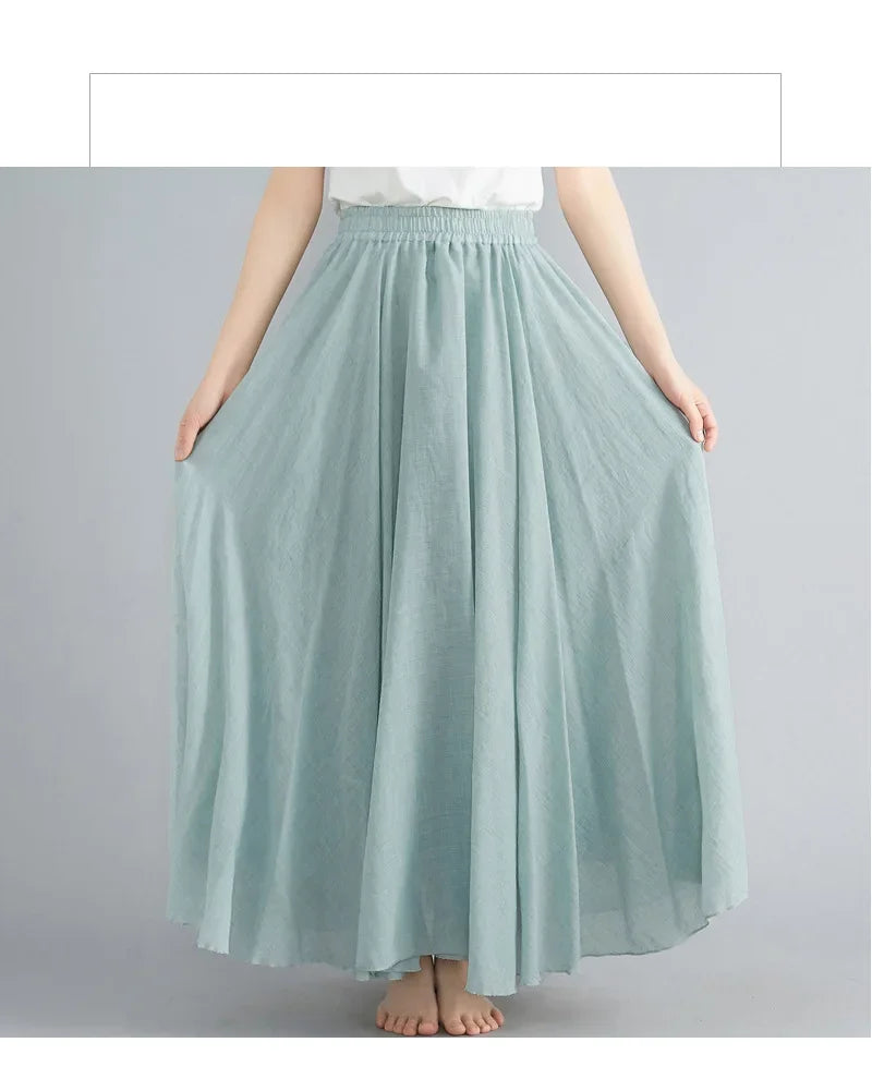 Valenzora | Fashion Cotton Linen Clothing Women's Skirts Maxi Y2K Elegant Beach Saia Ropa Mujer Casual Dress Boho Long Skirts Faldas Harajuku