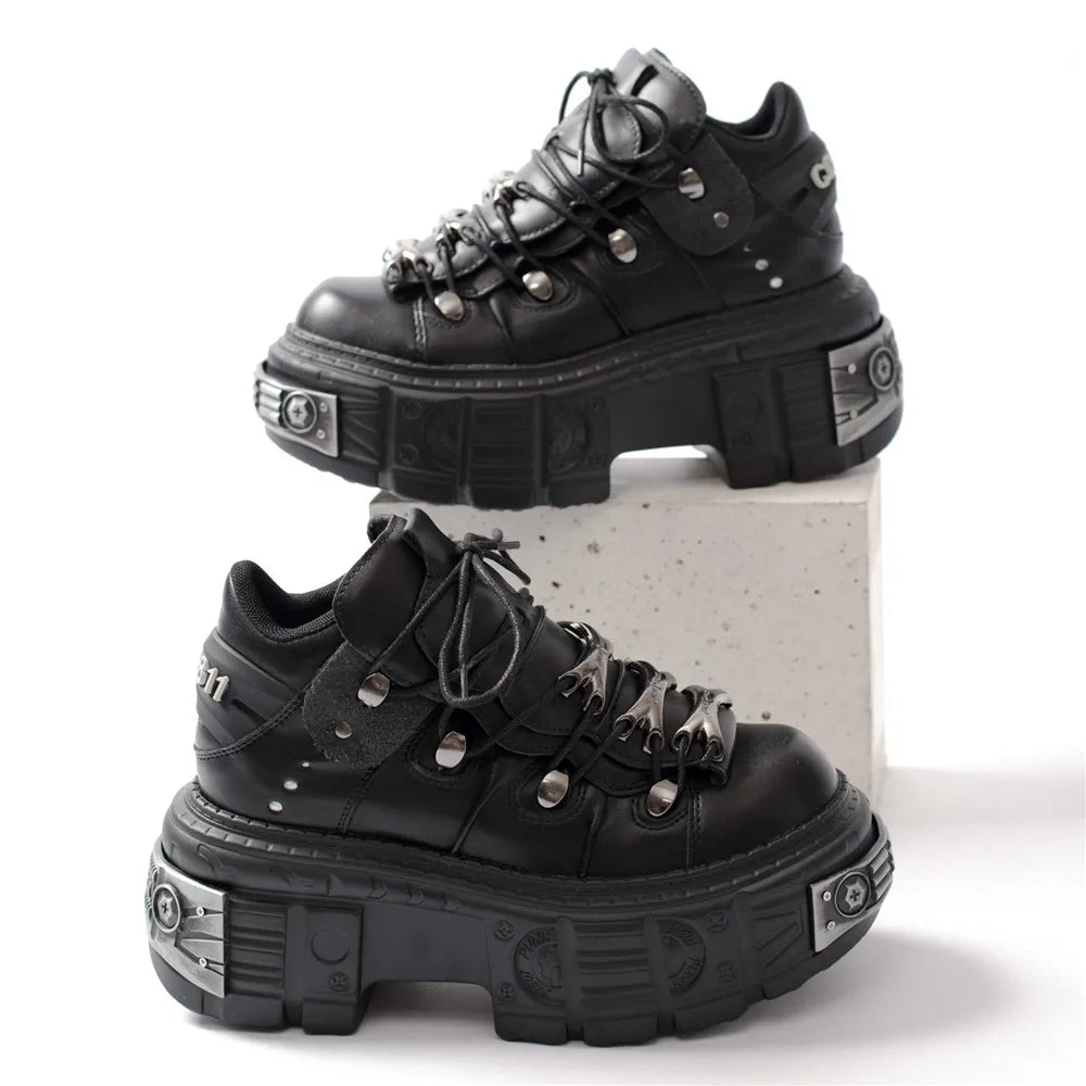 Valenzora | Women's Ankle Boots for Women, Thick Sole, Laces, Metal Decoration, Round Toe Platform Shoes, Ladeis Punk Gothic Sneakers