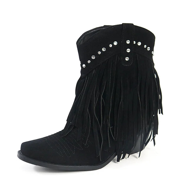 Valenzora | Cowboy ankle boots with fringe tassel