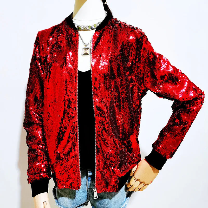 Valenzora | Sequined coat bomber jacket