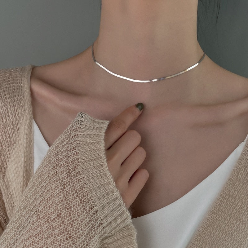 Valenzora Elegant Sterling Silver Snakebone Necklace | Women's Clavicle Chain Necklace