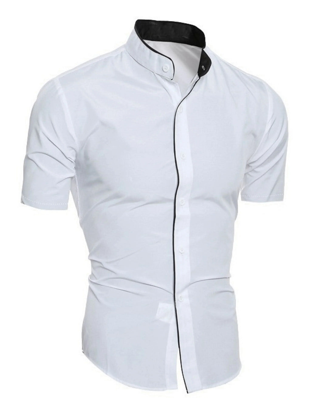 Valenzora | Slim Fit Stehkragen Kurzarmhemd Business Casual