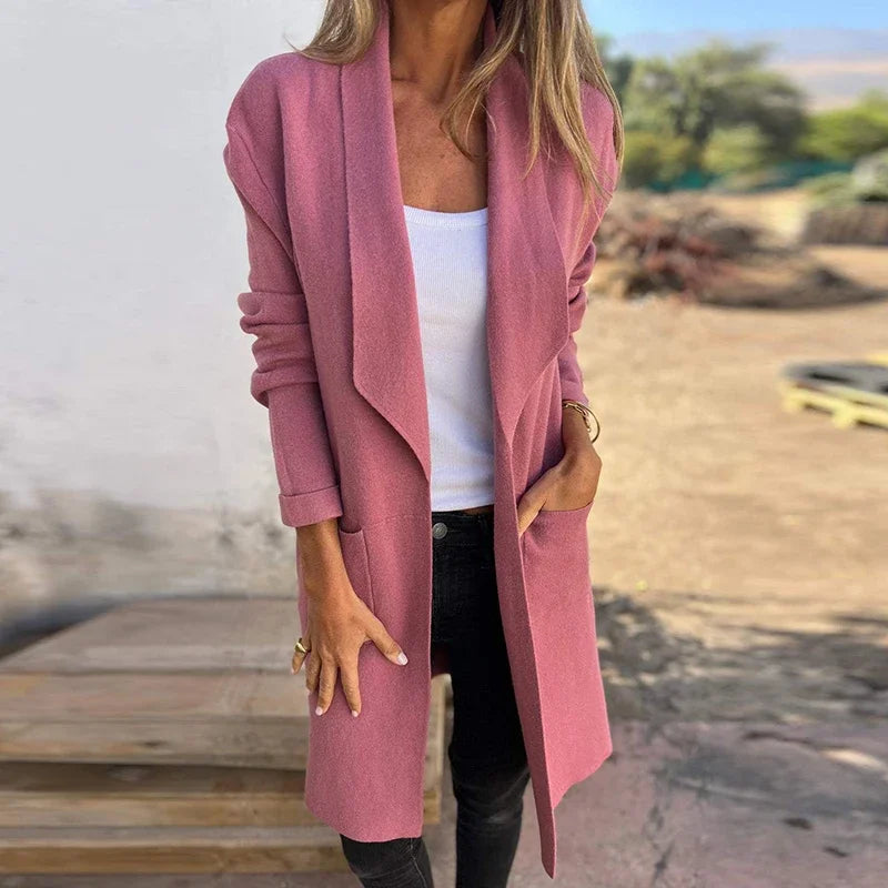 Valenzora | Einfarbiger mittellanger Cardigan-Mantel