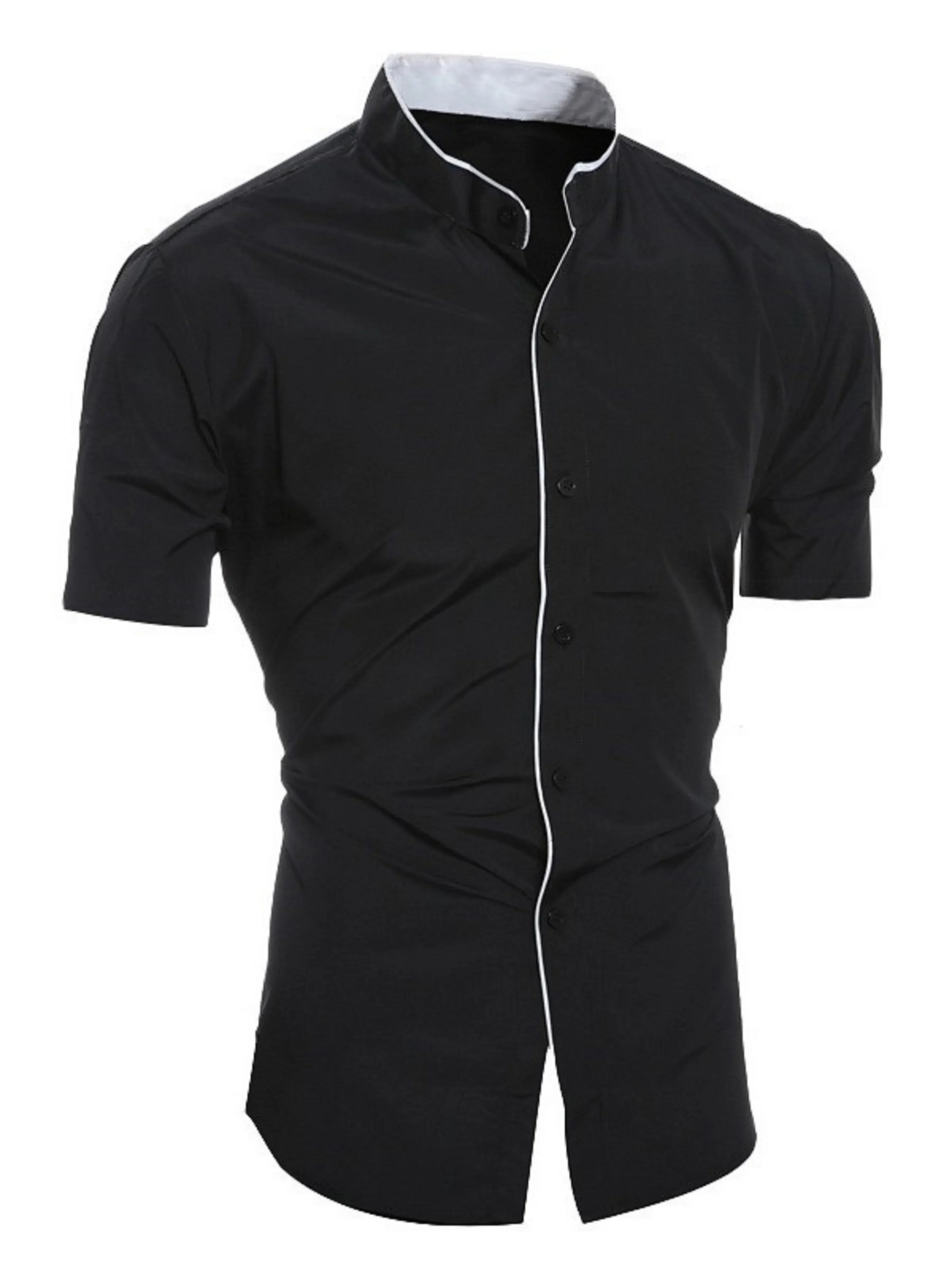 Valenzora | Slim Fit Stand-Up Collar Short-Sleeve Shirt Business Casual