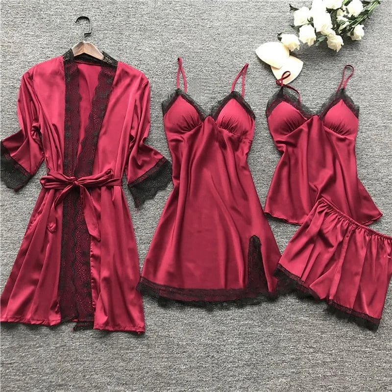 Valenzora | Luxury Summer Satin Pajama Set with Lace for Women