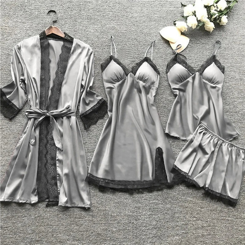 Valenzora | Luxury Summer Satin Pajama Set with Lace for Women