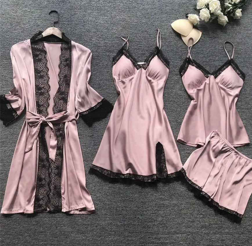 Valenzora | Luxury Summer Satin Pajama Set with Lace for Women