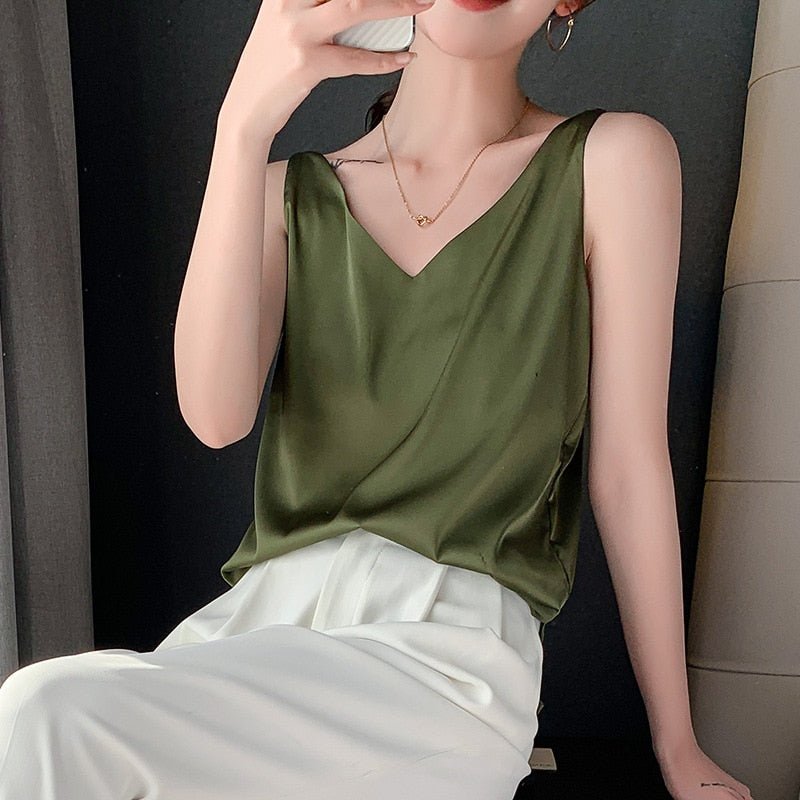 Valenzora | Loose Fit Sleeveless Silk Top Women's Clothing