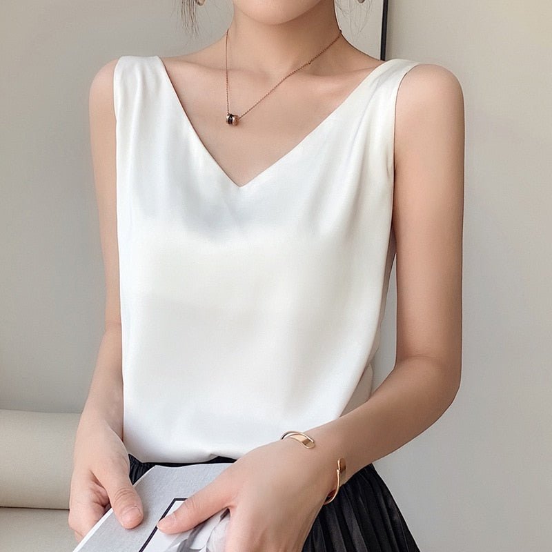 Valenzora | Loose Fit Sleeveless Silk Top Women's Clothing