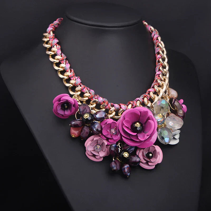 Valenzora | Vintage Jewelry Elegant Prom Party Beauty Pageant Wedding Gift Floral Blossom Flower Chunky Statement Necklace for Women Accessories