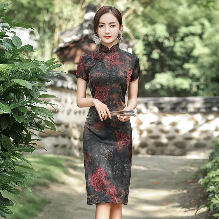 Valenzora | Cheongsam Qipao Mode Kleidung Lässig Elegant Ethnisch Vintage Kleid für Damen Streetwear Damenbekleidung Festlich Chinesisch