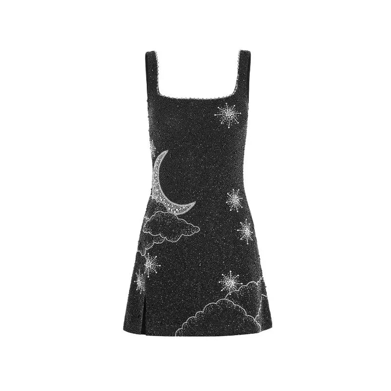 Valenzora - Celestial Sparkle Mini Dress Party Dress with Moon and Star Embellishment
