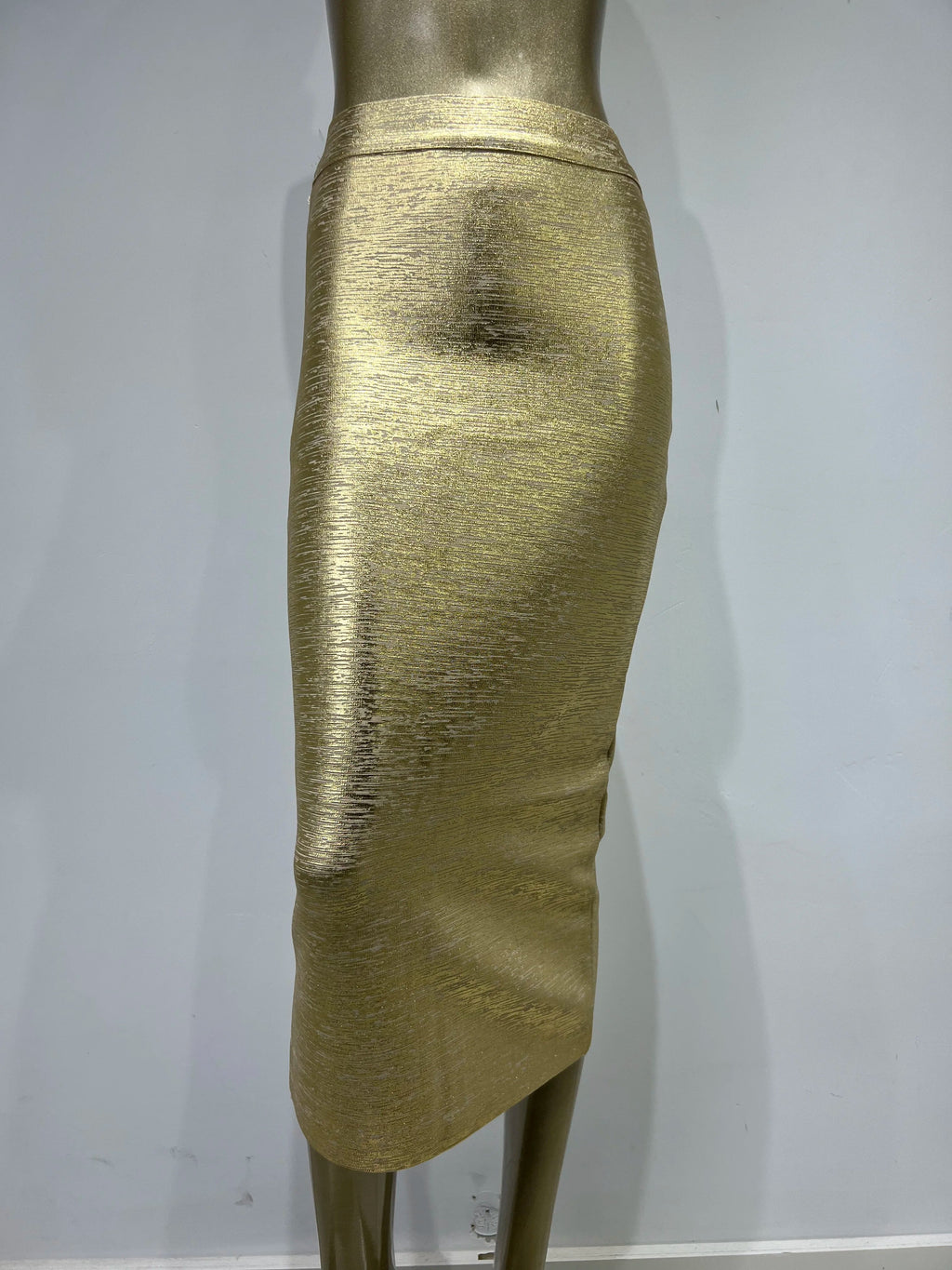 Valenzora | Women's Summer Skirt Sexy Silver Gold Bronzing Midi Bandage Skirt High Street Designer Slim Fit Solid Midi Pencil Skirt 78cm