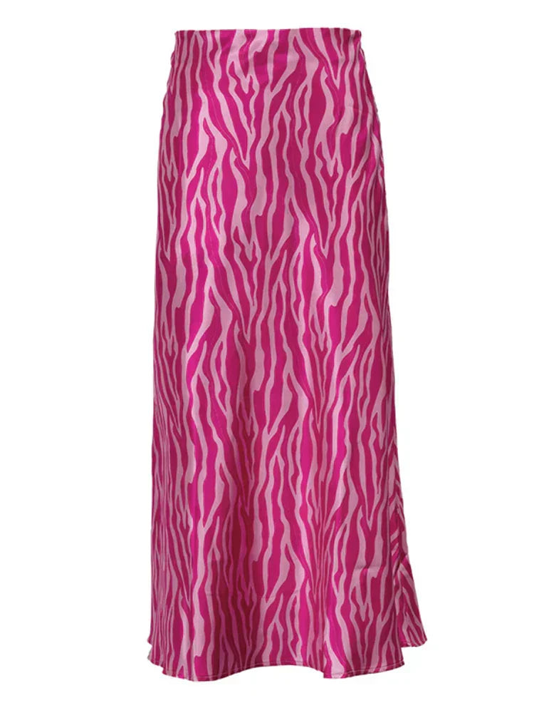 Valenzora | Summer Autumn Women's Elegant Midi Satin Skirts Printed High Waist Office Women's Bodycon Pencil Tight Skirt for Women