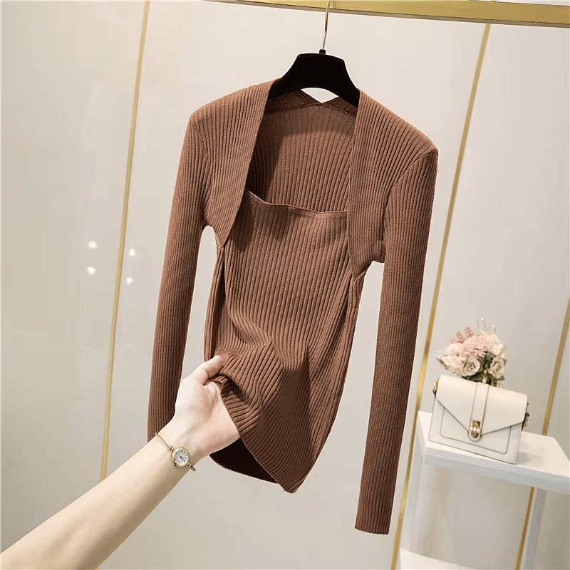 Valenzora | Weicher, warmer Strickpullover mit eckigem Kragen