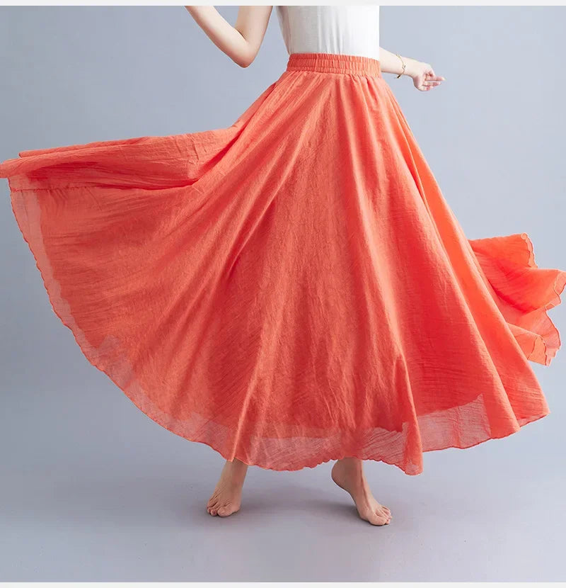 Valenzora | Fashion Cotton Linen Clothing Women's Skirts Maxi Y2K Elegant Beach Saia Ropa Mujer Casual Dress Boho Long Skirts Faldas Harajuku