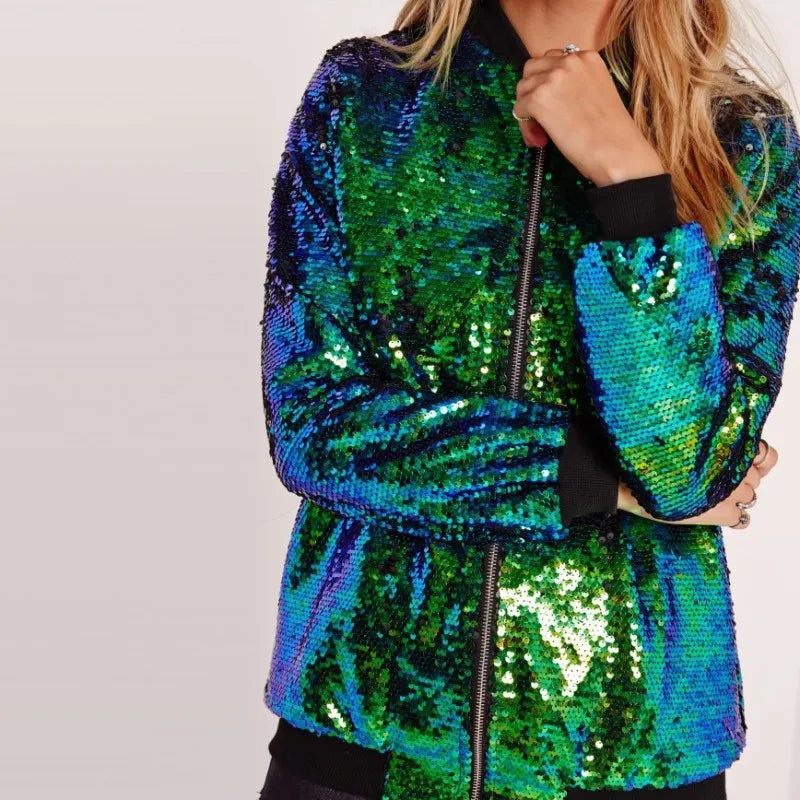 Valenzora | Sequined coat bomber jacket
