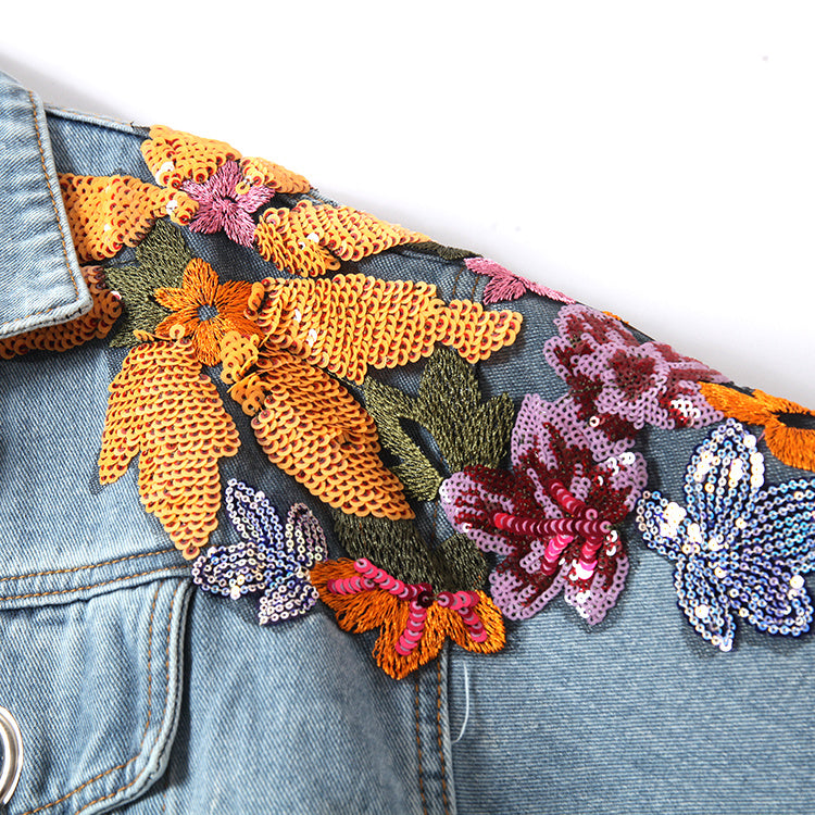 Valenzora | Denim Jacket with Floral Embroidery and Sequins