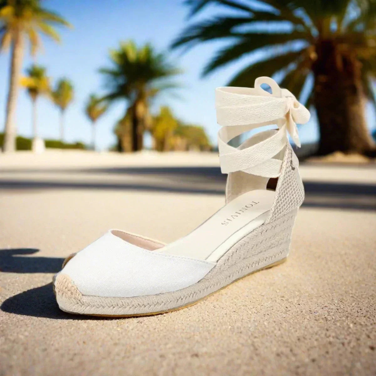 Valenzora | Weiße Keil-Espadrilles Bequeme Schnürsandalen für den Sommer