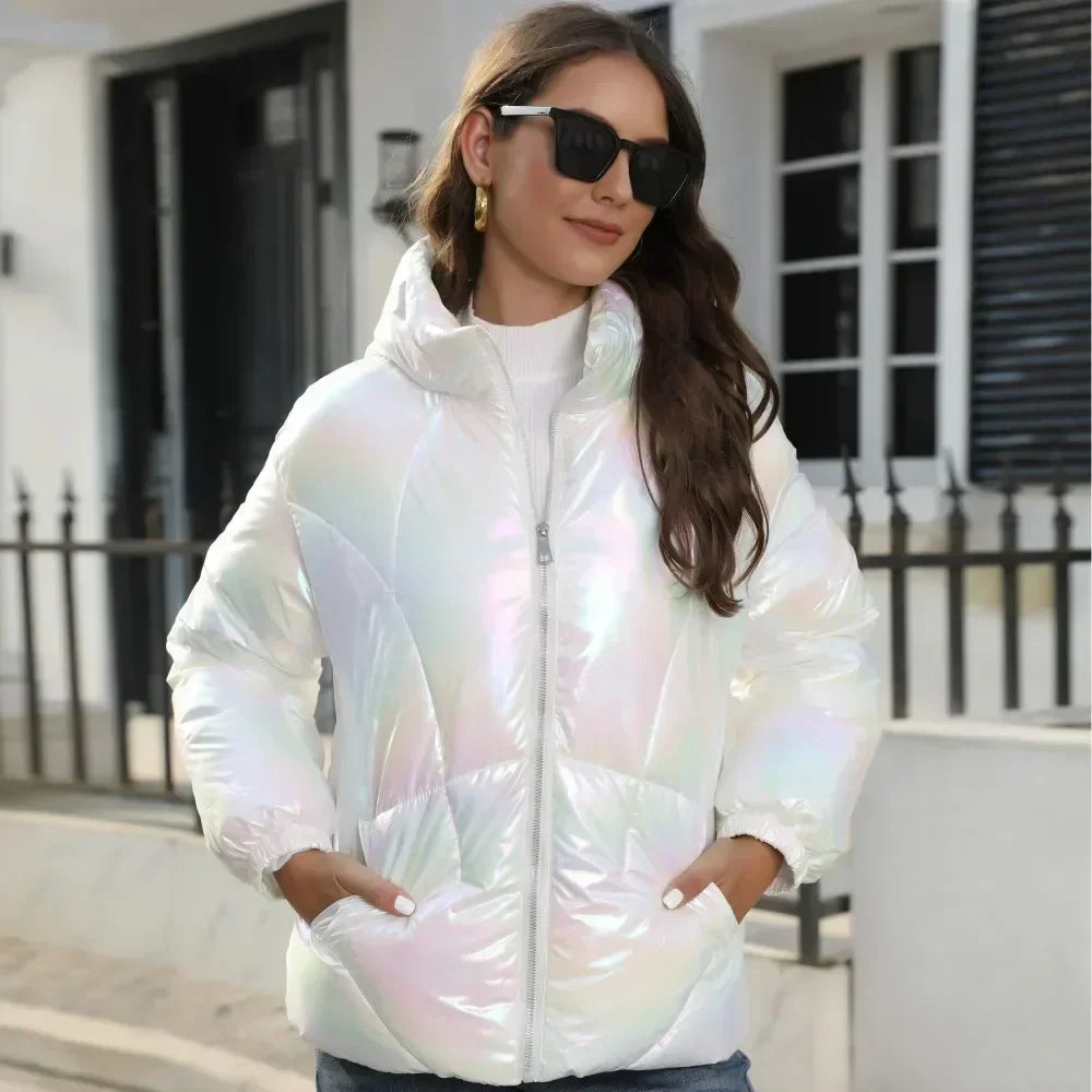 Valenzora metallic women's puffer jacket for winter