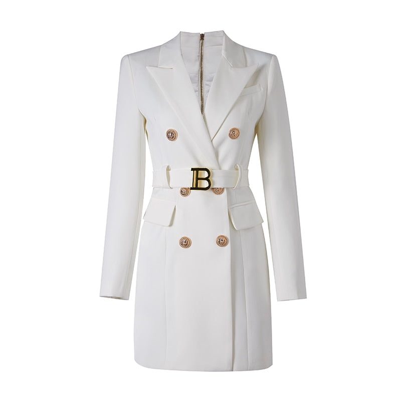Valenzora - Chic blazer dress with waist belt and beautiful button detailing