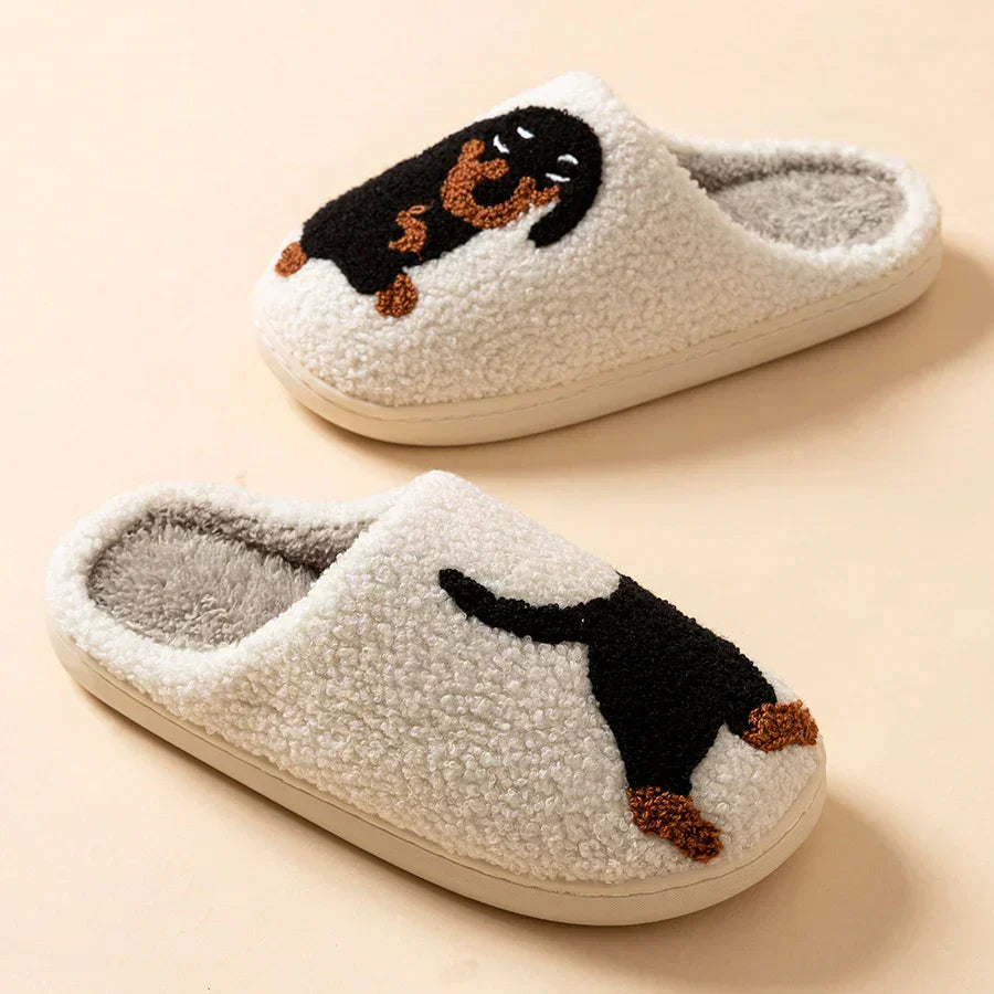 Valenzora | Women's Slippers Small Black Dog Soft Plush Slippers