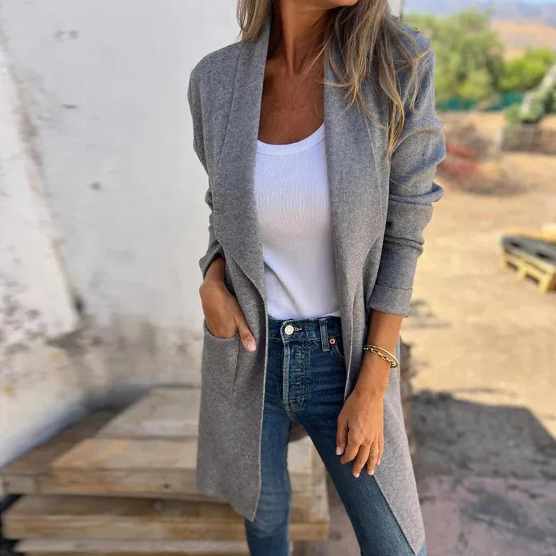 Valenzora | Einfarbiger mittellanger Cardigan-Mantel