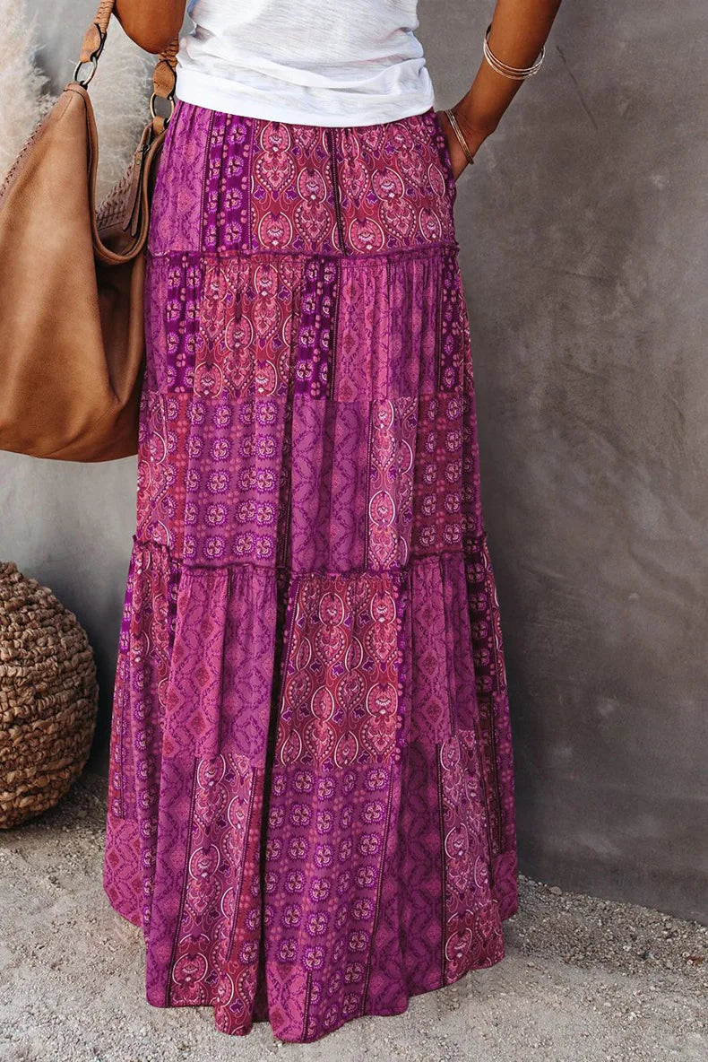 Valenzora | Langbedruckter A-Linienrock mit hoher Taille und Blumenmuster