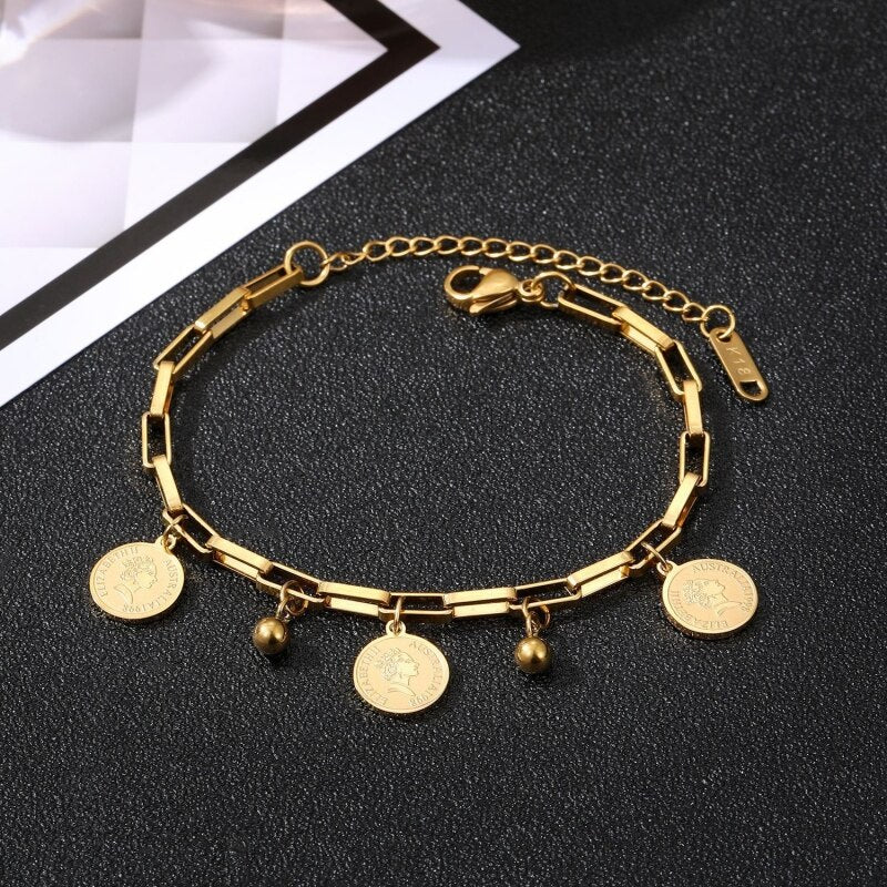 Valenzora Sparkling Freedom Armband | Damen Edelstahl Rundes Signature-Portrait-Anhänger