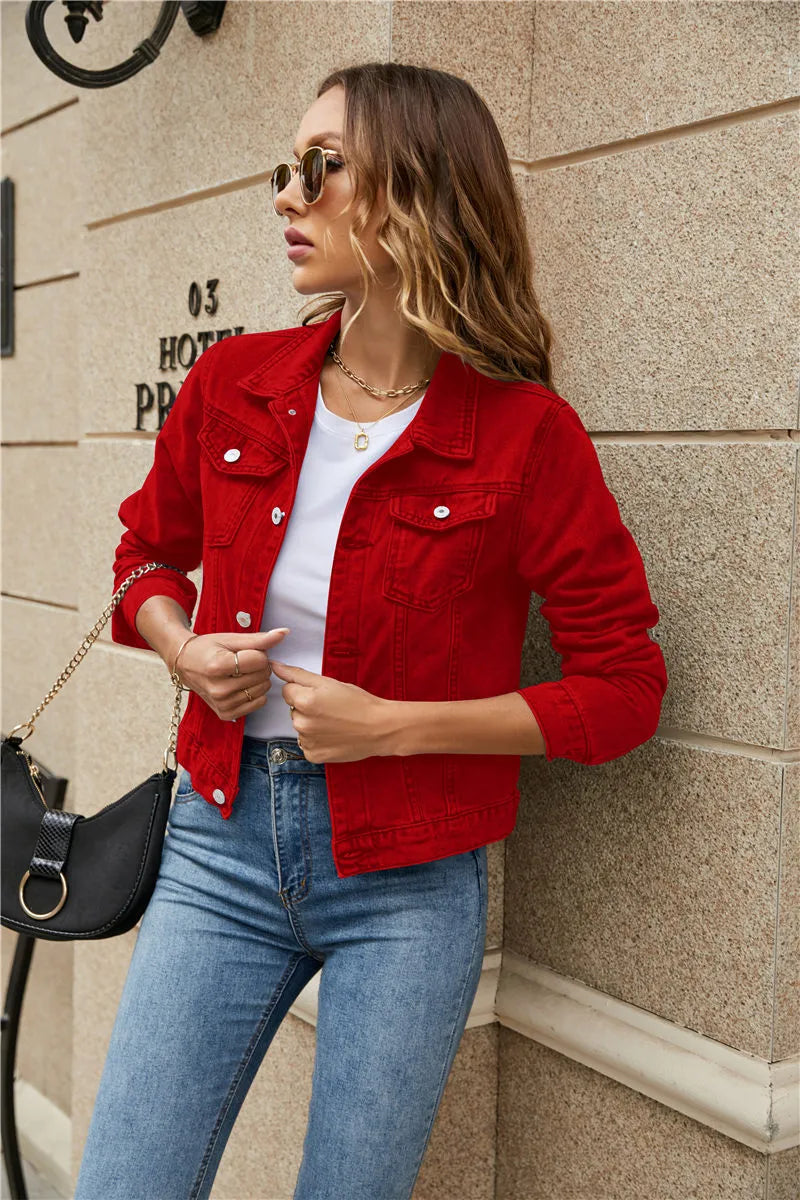Valenzora | Long-sleeved, notched denim jacket with pockets
