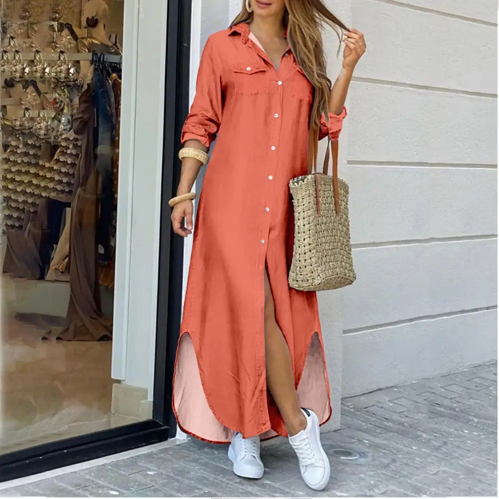 Valenzora | Langes lässiges Hemdblusenkleid