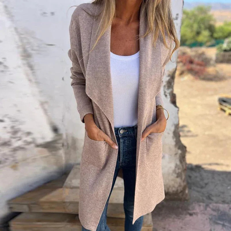 Valenzora | Einfarbiger mittellanger Cardigan-Mantel