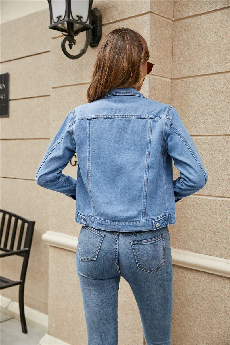 Valenzora | Long-sleeved, notched denim jacket with pockets