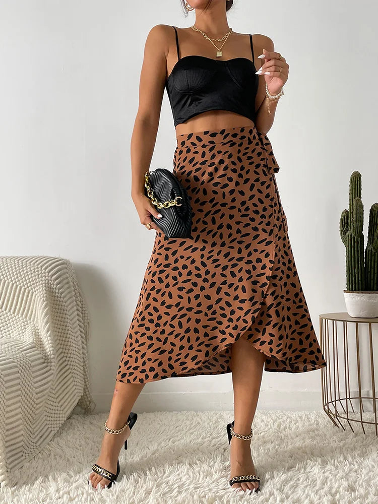 Valenzora Asymmetrical Skirt | Modern printed A-line skirt with tie side and high waist for women