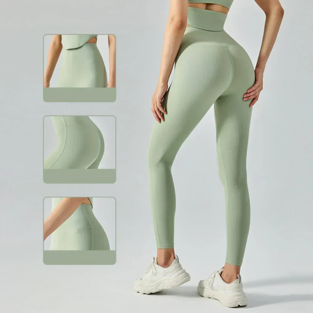 Valenzora | Emily Sportswear Naked High-Waisted Tight Yoga Pants Double-Sided Brushed Peach Butt-Lifting Running Sports Fitness Leggings