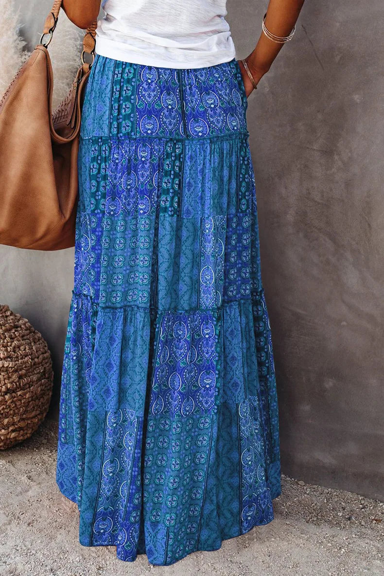 Valenzora | Langbedruckter A-Linienrock mit hoher Taille und Blumenmuster