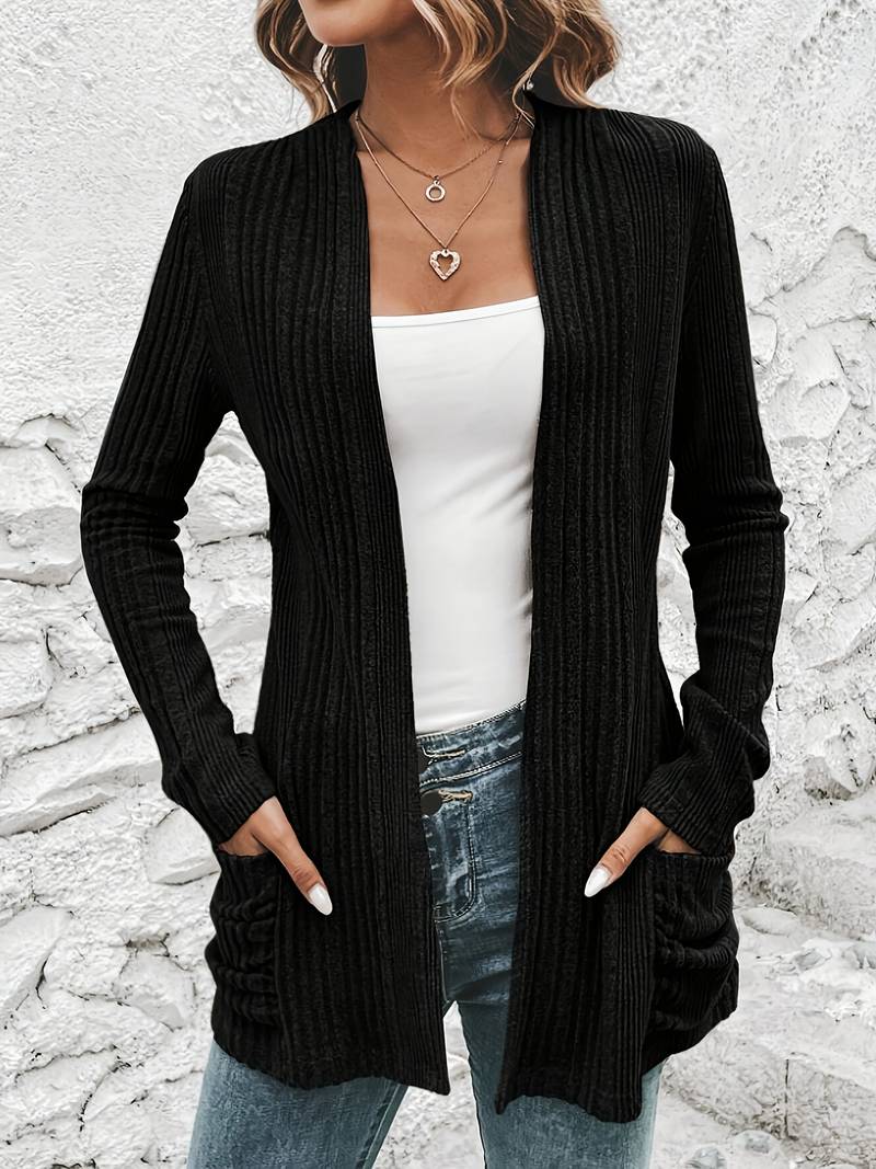 Valenzora | Langärmlige Strickjacke mit offener Vorderseite und zwei Taschen