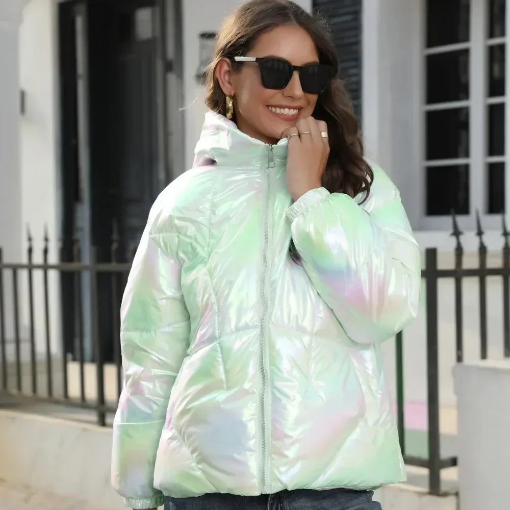 Valenzora metallic women's puffer jacket for winter
