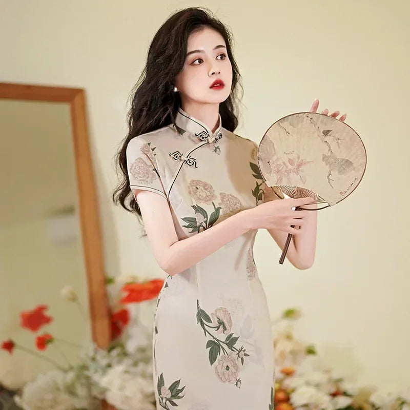 Valenzora | Cheongsam Qipao Mode Kleidung Lässig Elegant Ethnisch Vintage Kleid für Damen Streetwear Damenbekleidung Festlich Chinesisch
